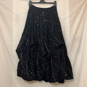 Black and white flare midi skirt